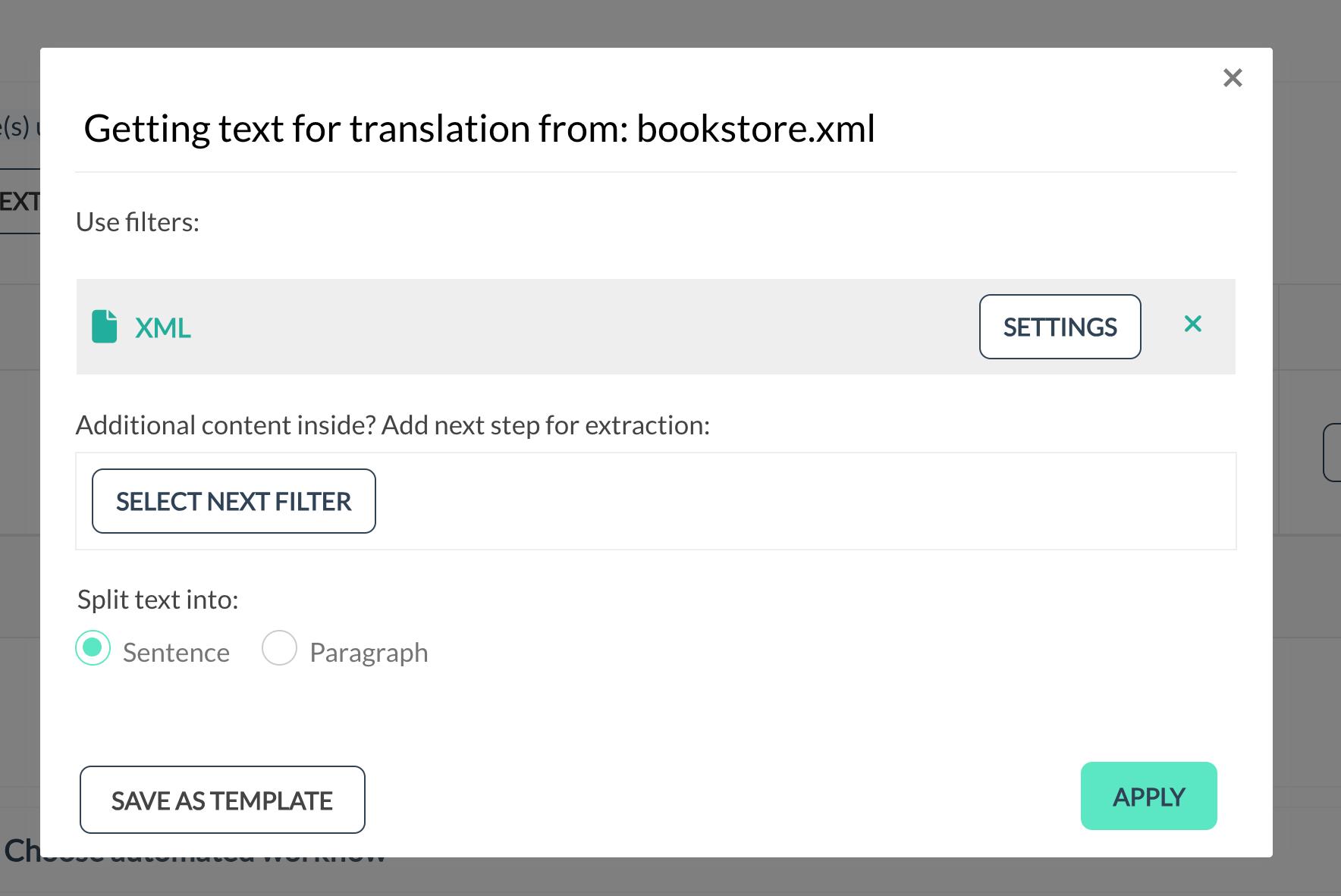 access the filter for your xml file